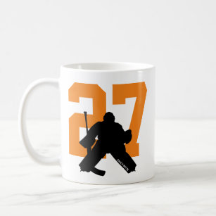 Personalized Hockey Goalie Player Number Orange Coffee Mug