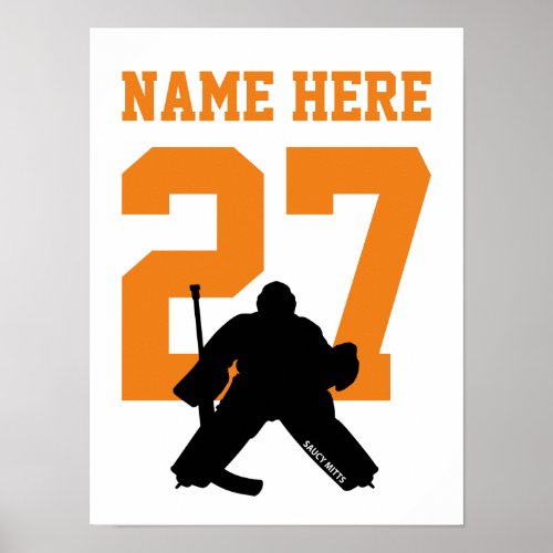 Personalized Hockey Goalie Player Number Orange Poster