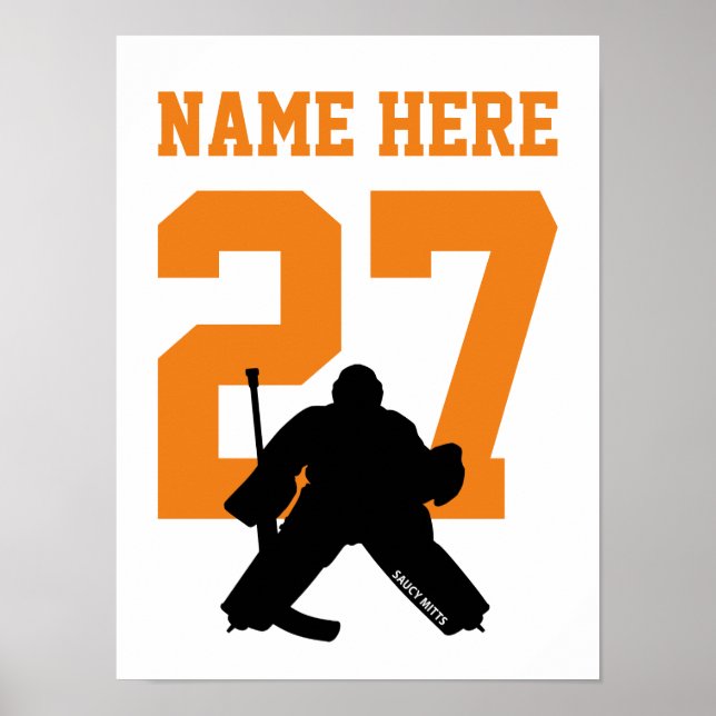 Personalized Hockey Goalie Player Number Orange Poster (Front)