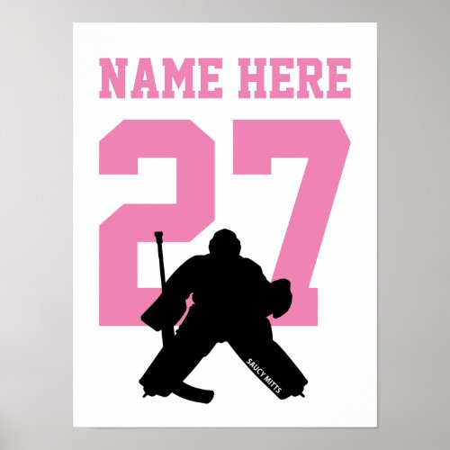 Personalized Hockey Goalie Player Number Pink Poster