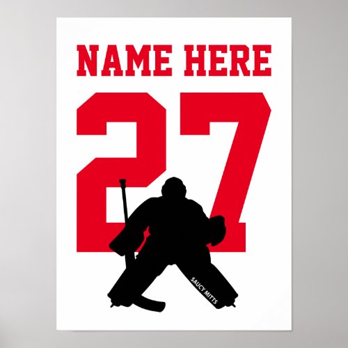 Personalized Hockey Goalie Player Number Red Poster