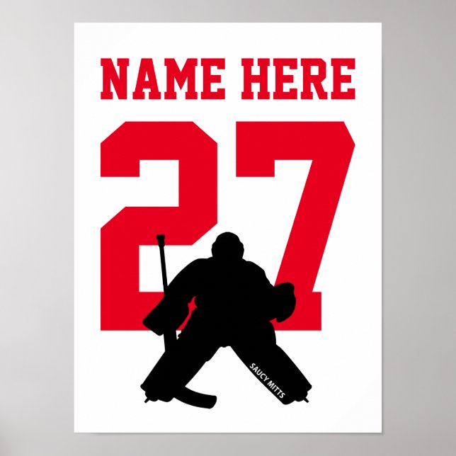 Personalized Hockey Goalie Player Number Red Poster (Front)