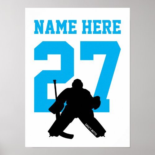 Personalized Hockey Goalie Player Number Turquoise Poster