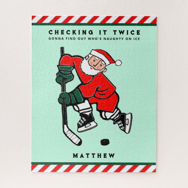 Personalized Hockey Holiday Gift Jigsaw Puzzle (Vertical)