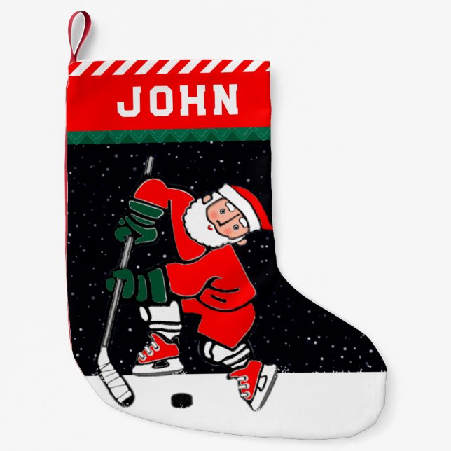 Personalized Hockey Holiday Gift Small Christmas Stocking (Front)