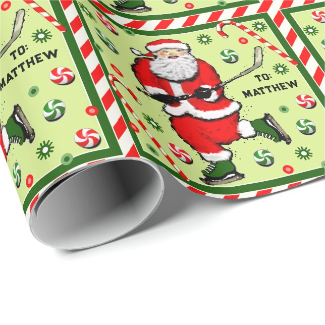 Personalized Hockey Holiday Gift Wrapping Paper (Roll Corner)