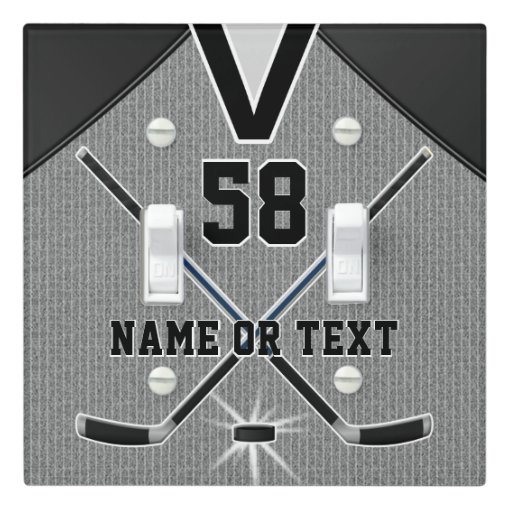 Personalized Hockey Light Switch Cover, Gray Black Zazzle