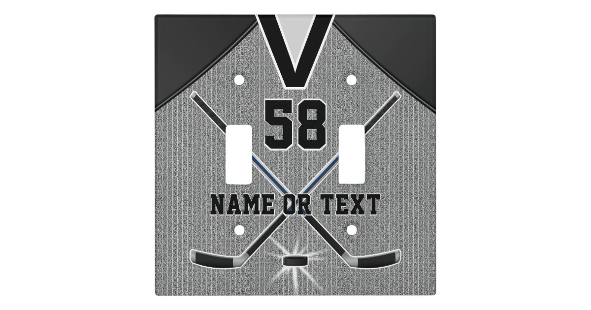 Personalized Hockey Light Switch Cover, Gray Black Zazzle