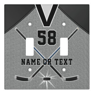 Personalized Hockey Light Switch Cover, Gray Black Cover