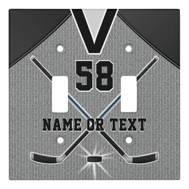 Personalized Hockey Light Switch Cover, Gray Black Cover (Front)