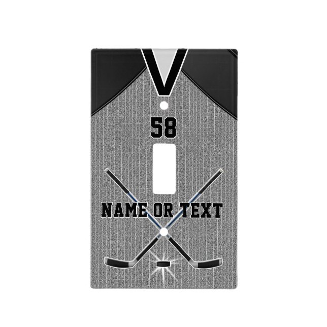 Personalized Hockey Light Switch Plate, Gray Black (Front)