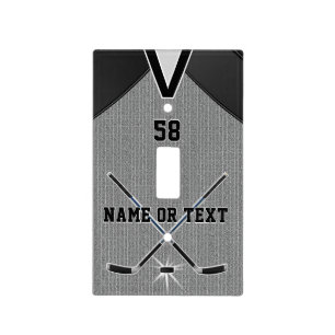 Personalized Hockey Light Switch Plate, Gray Black Cover