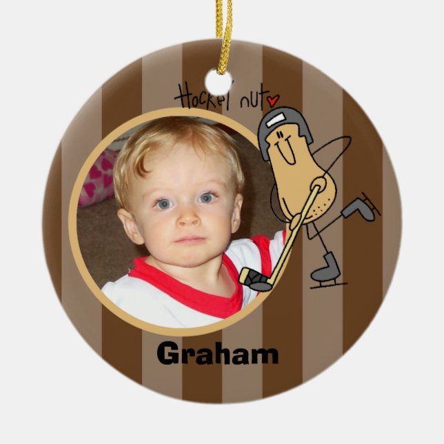 Personalized Hockey Nut Photo Ornament (Front)
