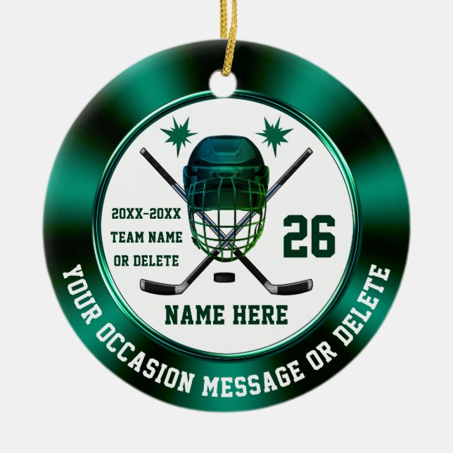 Personalized Hockey Ornaments for Players, Team,  (Front)