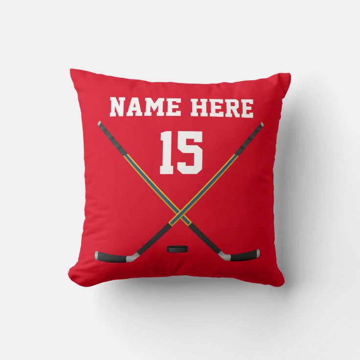 Personalized Hockey Pillow, NAME, NUMBER, COLORS Throw Pillow Zazzle