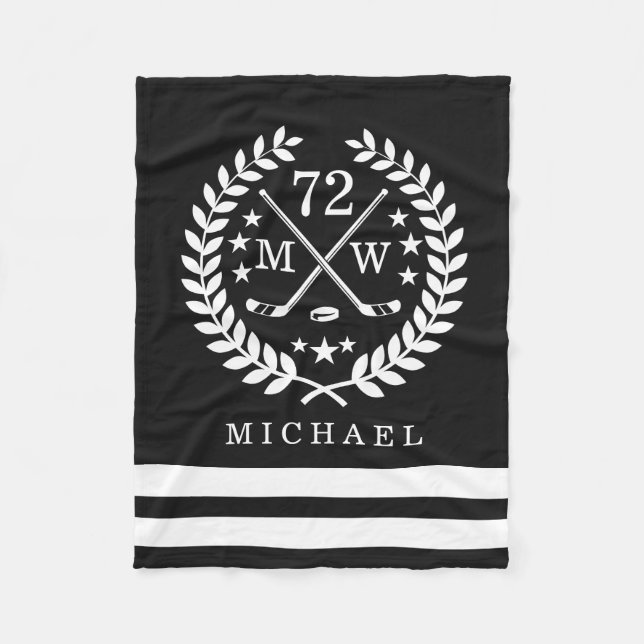 Personalized Hockey Player All Star Black Fleece Blanket (Front)