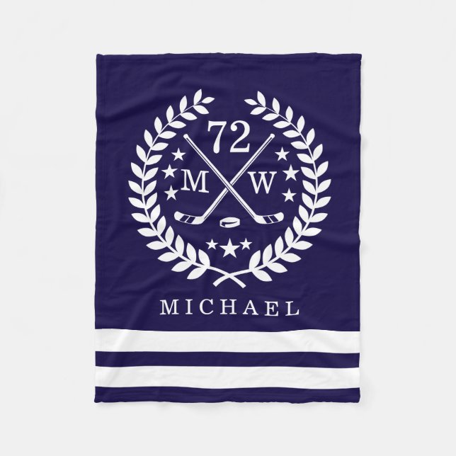 Personalized Hockey Player All Star Midnight Blue Fleece Blanket (Front)
