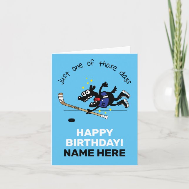 Personalized Hockey Player Birthday Hockey Dog Card (Front)