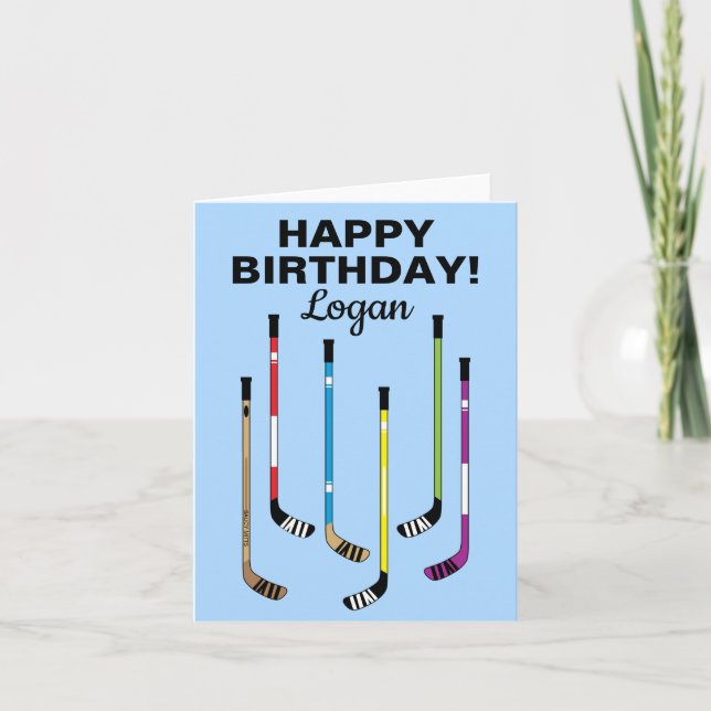Personalized Hockey Player Birthday Hockey Sticks Card (Front)