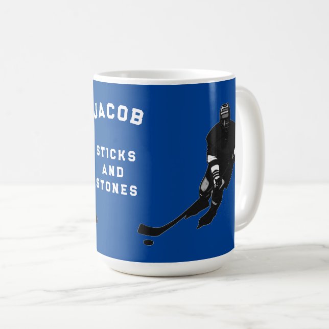 Personalized hockey player gift ideas coffee mug (Front Right)