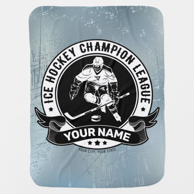 Personalized Hockey Player Ice Rink Team Athlete  Baby Blanket (Front)