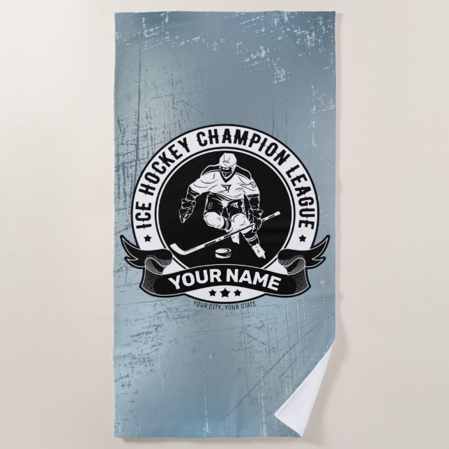 Personalized Hockey Player Ice Rink Team Athlete Beach Towel (Front)