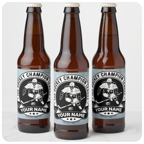 Personalized Hockey Player Ice Rink Team Athlete Beer Bottle Label