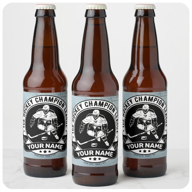 Personalized Hockey Player Ice Rink Team Athlete Beer Bottle Label (Creator Uploaded)