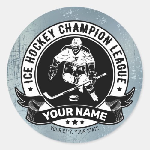 Personalized Hockey Player Ice Rink Team Athlete  Classic Round Sticker