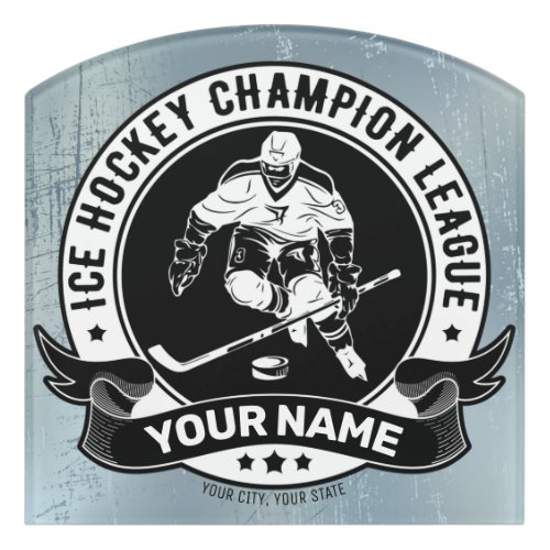 Personalized Hockey Player Ice Rink Team Athlete  Door Sign