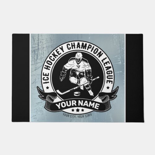 Personalized Hockey Player Ice Rink Team Athlete  Doormat