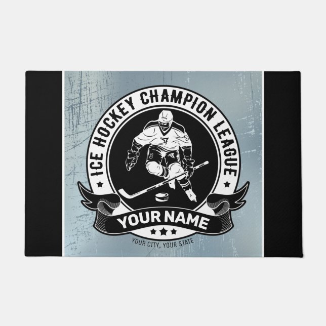 Personalized Hockey Player Ice Rink Team Athlete  Doormat (Front)