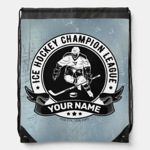Personalized Hockey Player Ice Rink Team Athlete  Drawstring Bag
