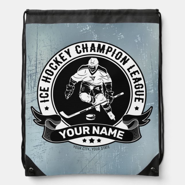 Personalized Hockey Player Ice Rink Team Athlete  Drawstring Bag (Front)