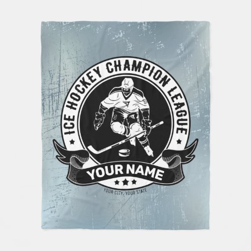 Personalized Hockey Player Ice Rink Team Athlete  Fleece Blanket