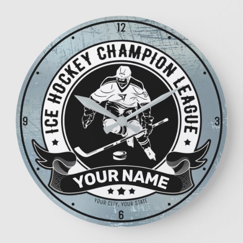 Personalized Hockey Player Ice Rink Team Athlete Large Clock