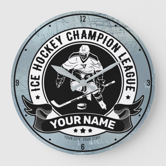Personalized Hockey Player Ice Rink Team Athlete Large Clock (Front)