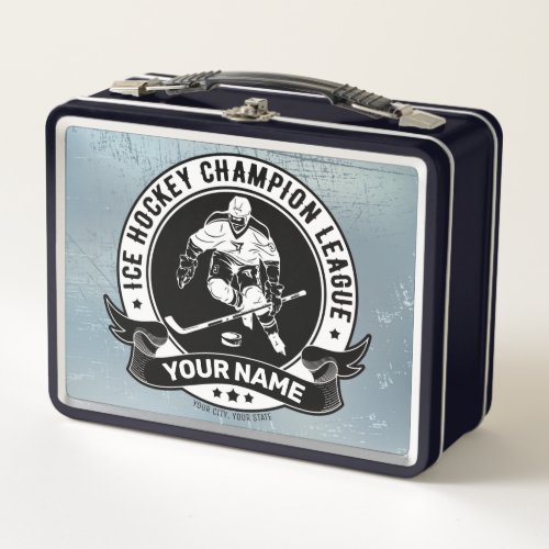 Personalized Hockey Player Ice Rink Team Athlete  Metal Lunch Box