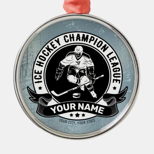 Personalized Hockey Player Ice Rink Team Athlete  Metal Ornament