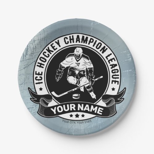 Personalized Hockey Player Ice Rink Team Athlete  Paper Plates