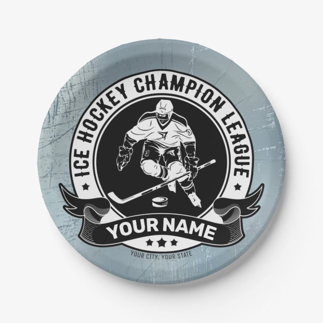 Personalized Hockey Player Ice Rink Team Athlete  Paper Plates (Front)