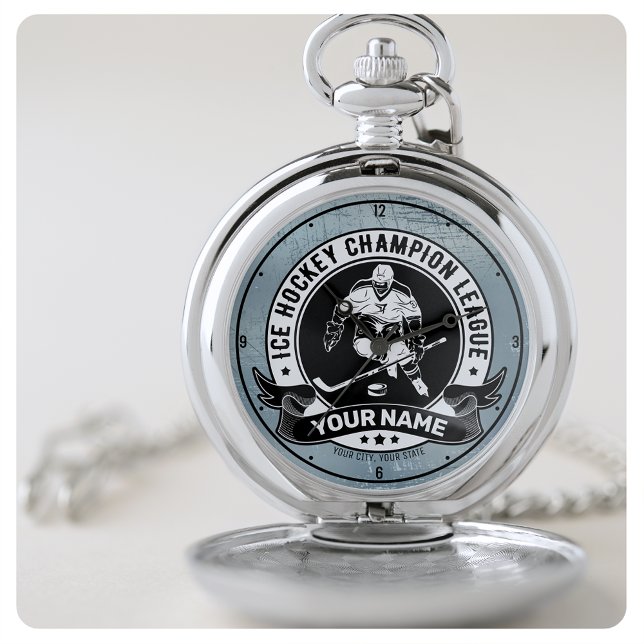 Personalized Hockey Player Ice Rink Team Athlete Pocket Watch (Creator Uploaded)