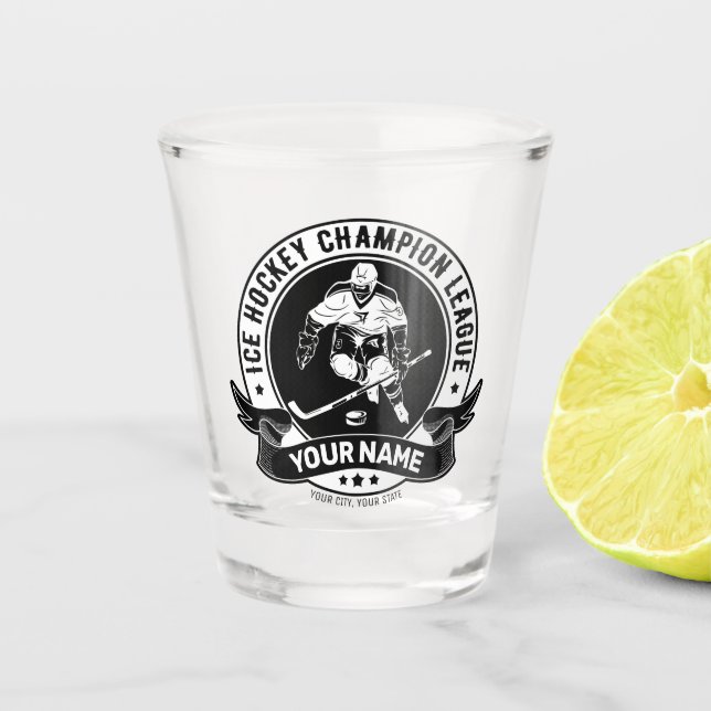 Personalized Hockey Player Ice Rink Team Athlete  Shot Glass (Front)