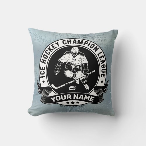 Personalized Hockey Player Ice Rink Team Athlete Throw Pillow
