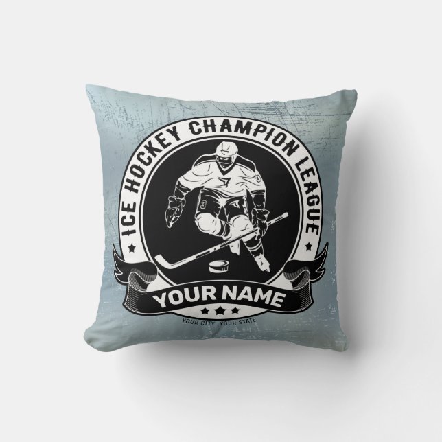Personalized Hockey Player Ice Rink Team Athlete Throw Pillow (Front)