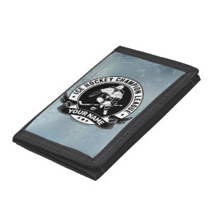 Personalized Hockey Player Ice Rink Team Athlete Tri-fold Wallet