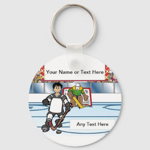Personalized Hockey Player - Male Cartoon  Keychain