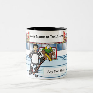 Personalized Hockey Player - Male Cartoon Two-Tone Coffee Mug