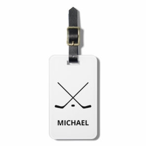 Personalized Hockey Player Name Black White Luggage Tag