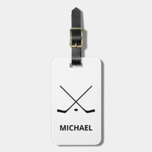 Personalized Hockey Player Name Black White Luggage Tag